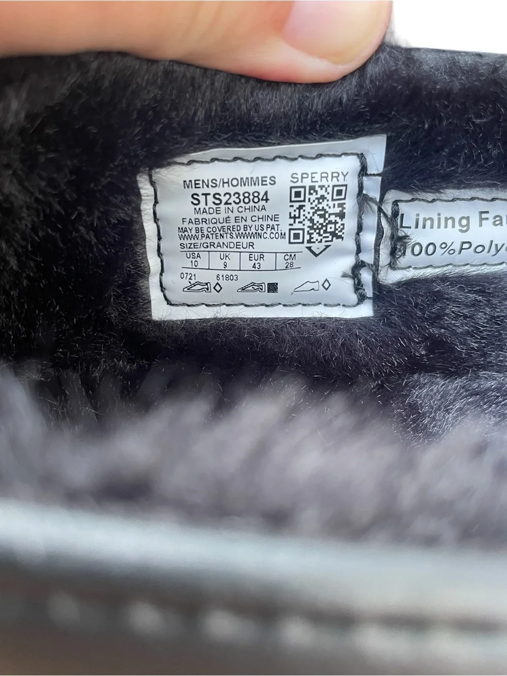 Sperry Men’s Faux Fur Lined, Rubber Boat Shoe, Black, Size 10, NWOB